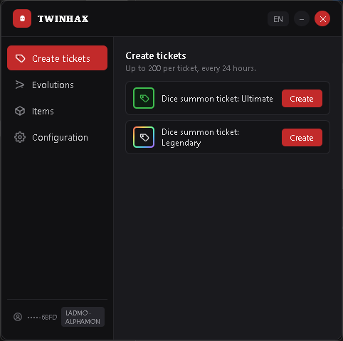 Panel de TWINHAX superpuesto sobre el juego