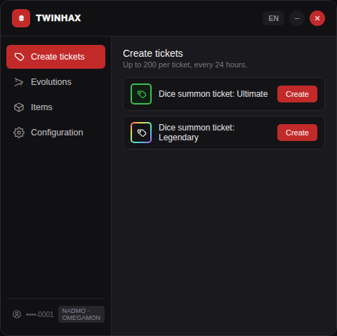 Pestaña Create tickets