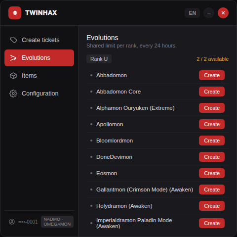 Pestaña Evolutions