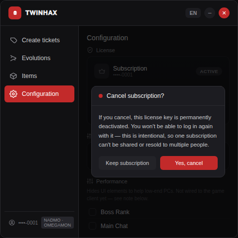 Modal de confirmación para cancelar suscripción