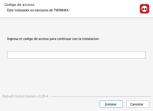Instalador pidiendo el código de acceso